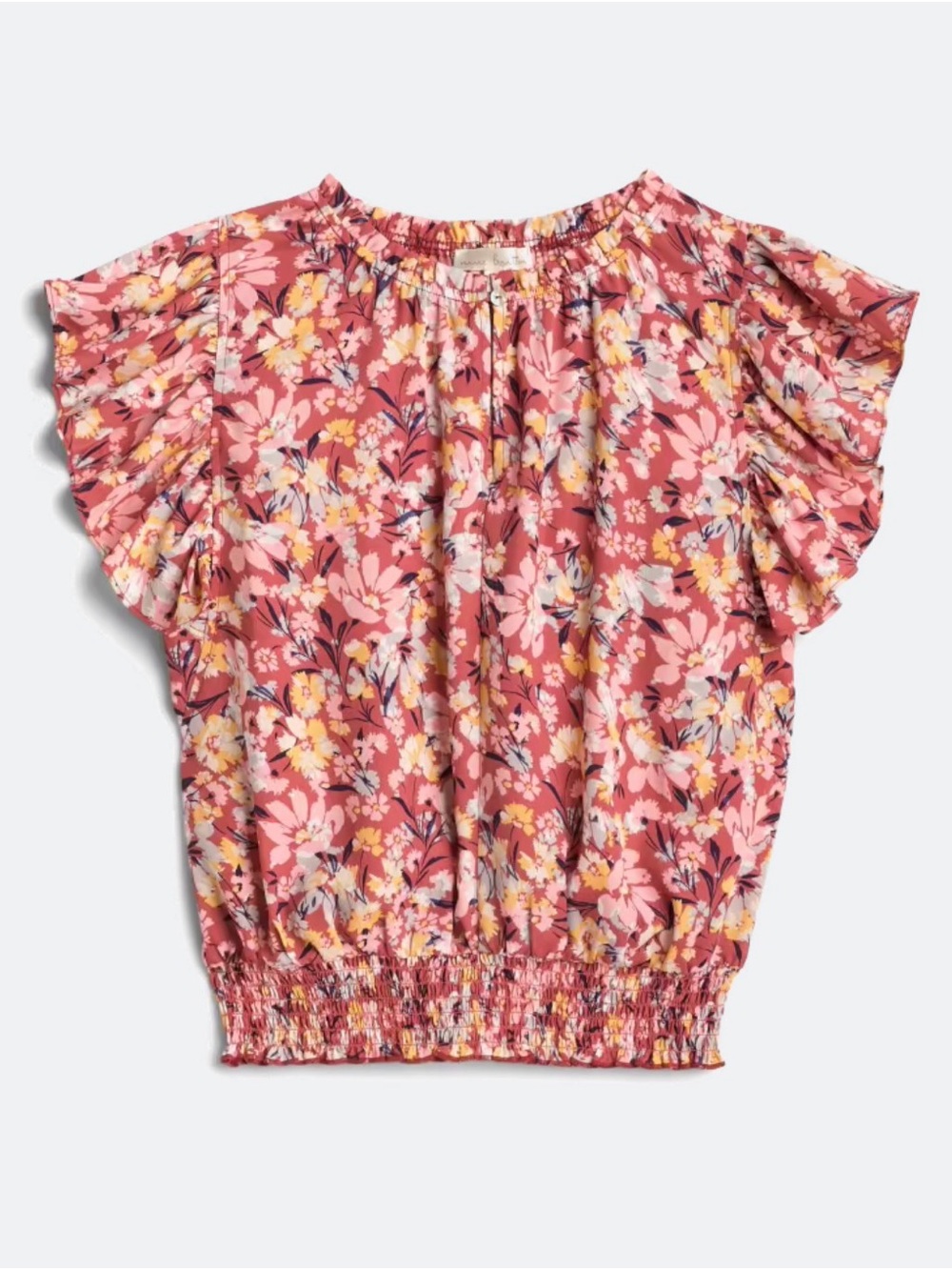 Nine Britton Floral Pink Flutter Sleeve Blouse